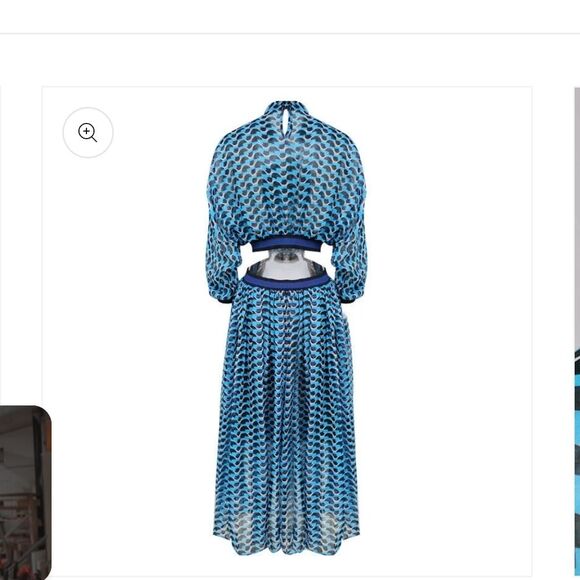 Runway Skirts Blue Halter Neckline Long Sleeves Cut Out Ankle Lenght Dress S - Picture 5 of 14